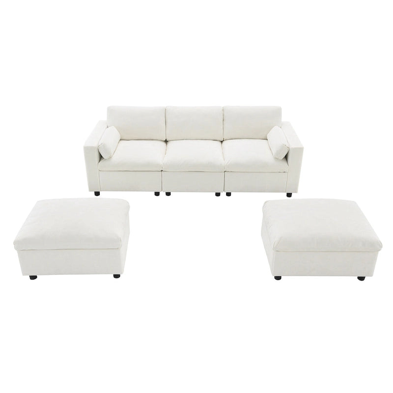 86.5 Chenille Modular Sofa with Storage Pockets, Movable Ottomans