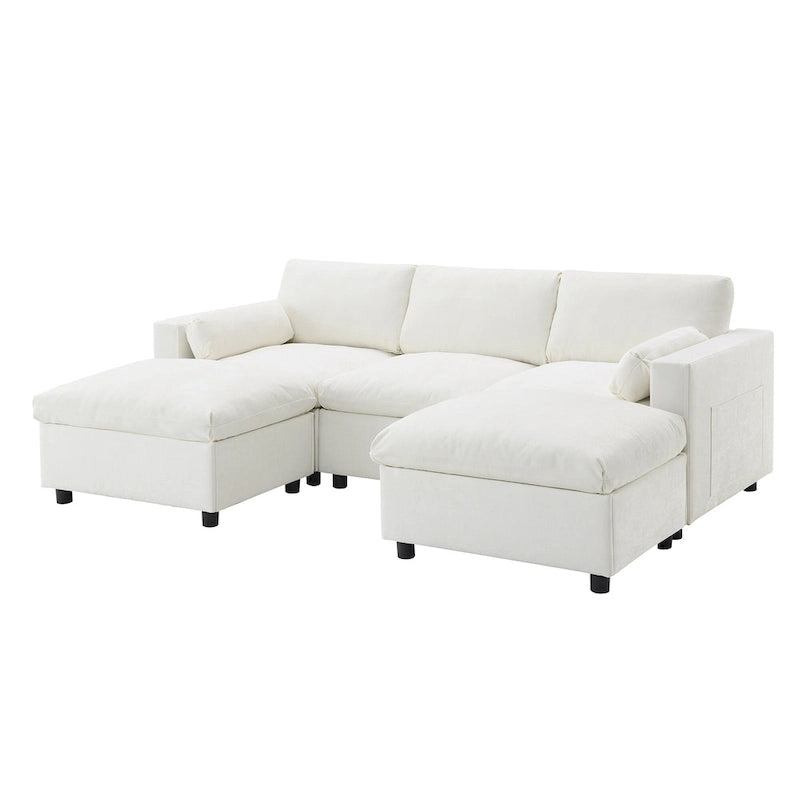 86.5 Chenille Modular Sofa with Storage Pockets, Movable Ottomans