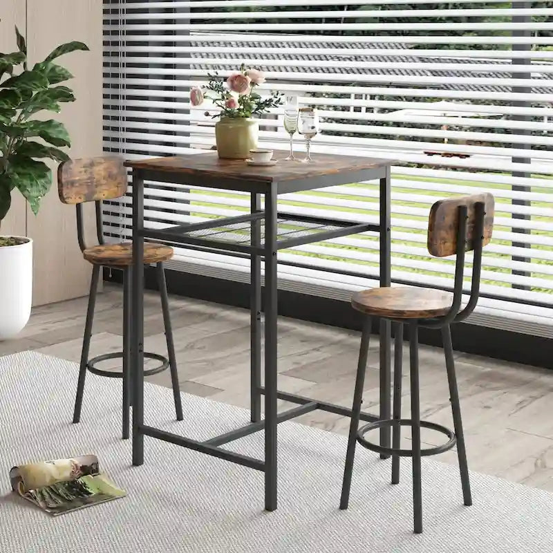 Modern Style 3-Piece Dining Set with Square Table, Partition and 2 Bar Stools