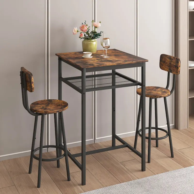 Modern Style 3-Piece Dining Set with Square Table, Partition and 2 Bar Stools