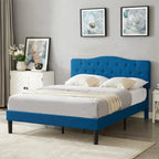 Modern Tufted Upholstered Bed Frame with Height- Adjustable Headboard,Dark Blue