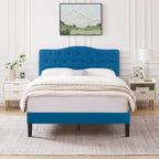 Modern Tufted Upholstered Bed Frame with Height- Adjustable Headboard,Dark Blue