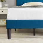 Modern Tufted Upholstered Bed Frame with Height- Adjustable Headboard,Dark Blue