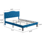 Modern Tufted Upholstered Bed Frame with Height- Adjustable Headboard,Dark Blue