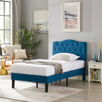 Modern Tufted Upholstered Bed Frame with Height- Adjustable Headboard,Dark Blue