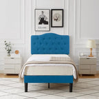 Modern Tufted Upholstered Bed Frame with Height- Adjustable Headboard,Dark Blue
