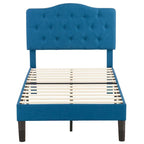 Modern Tufted Upholstered Bed Frame with Height- Adjustable Headboard,Dark Blue