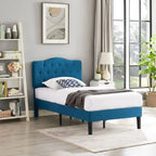 Modern Tufted Upholstered Bed Frame with Height- Adjustable Headboard,Dark Blue