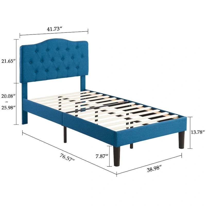 Modern Tufted Upholstered Bed Frame with Height- Adjustable Headboard,Dark Blue