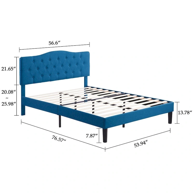 Modern Tufted Upholstered Bed Frame with Height- Adjustable Headboard,Dark Blue