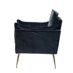 Modern velvet-cushioned armchairs with gold-tone metal legs, two-piece set.