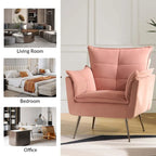 Modern velvet-cushioned armchairs with gold-tone metal legs, two-piece set.