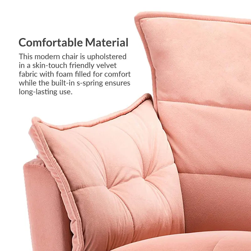 Modern velvet-cushioned armchairs with gold-tone metal legs, two-piece set.