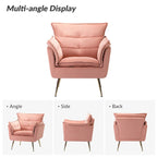 Modern velvet-cushioned armchairs with gold-tone metal legs, two-piece set.