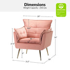 Modern velvet-cushioned armchairs with gold-tone metal legs, two-piece set.