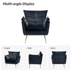 Modern velvet-cushioned armchairs with gold-tone metal legs, two-piece set.