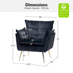 Modern velvet-cushioned armchairs with gold-tone metal legs, two-piece set.