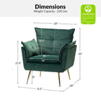 Modern velvet-cushioned armchairs with gold-tone metal legs, two-piece set.