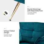 Modern velvet-cushioned armchairs with gold-tone metal legs, two-piece set.