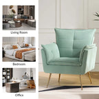 Modern velvet-cushioned armchairs with gold-tone metal legs, two-piece set.