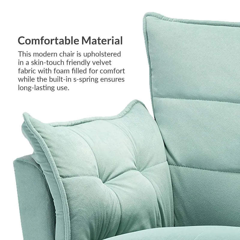 Modern velvet-cushioned armchairs with gold-tone metal legs, two-piece set.