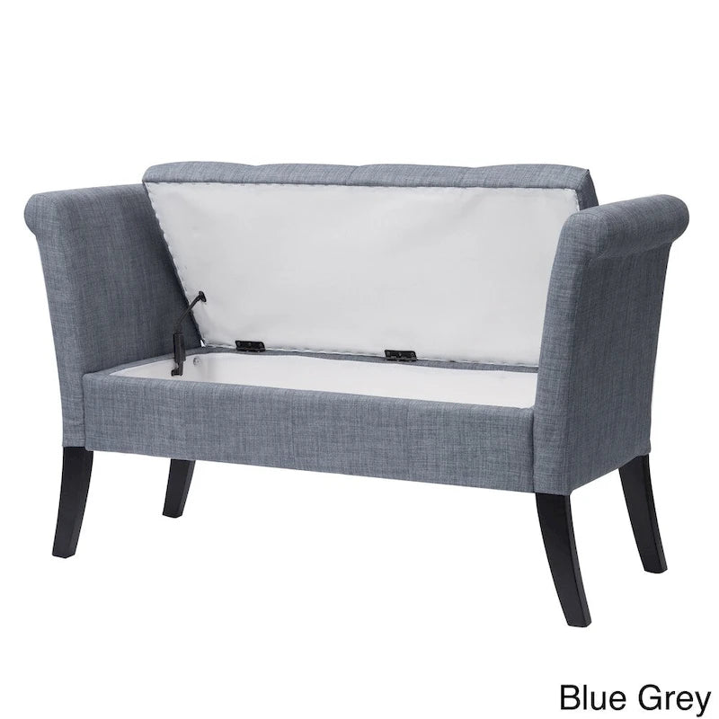 Upholstered Storage Bench with Scrolled Arms