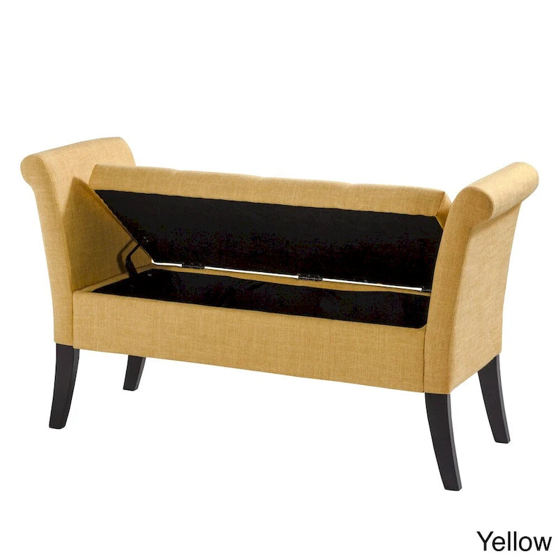 Upholstered Storage Bench with Scrolled Arms