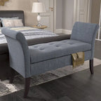 Upholstered Storage Bench with Scrolled Arms