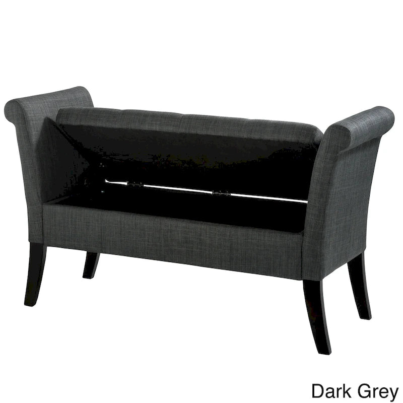 Upholstered Storage Bench with Scrolled Arms