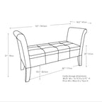 Upholstered Storage Bench with Scrolled Arms