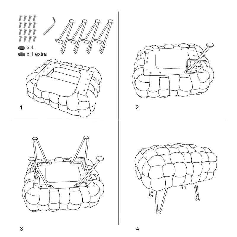 Velvet Pouf Stool 27x20x20