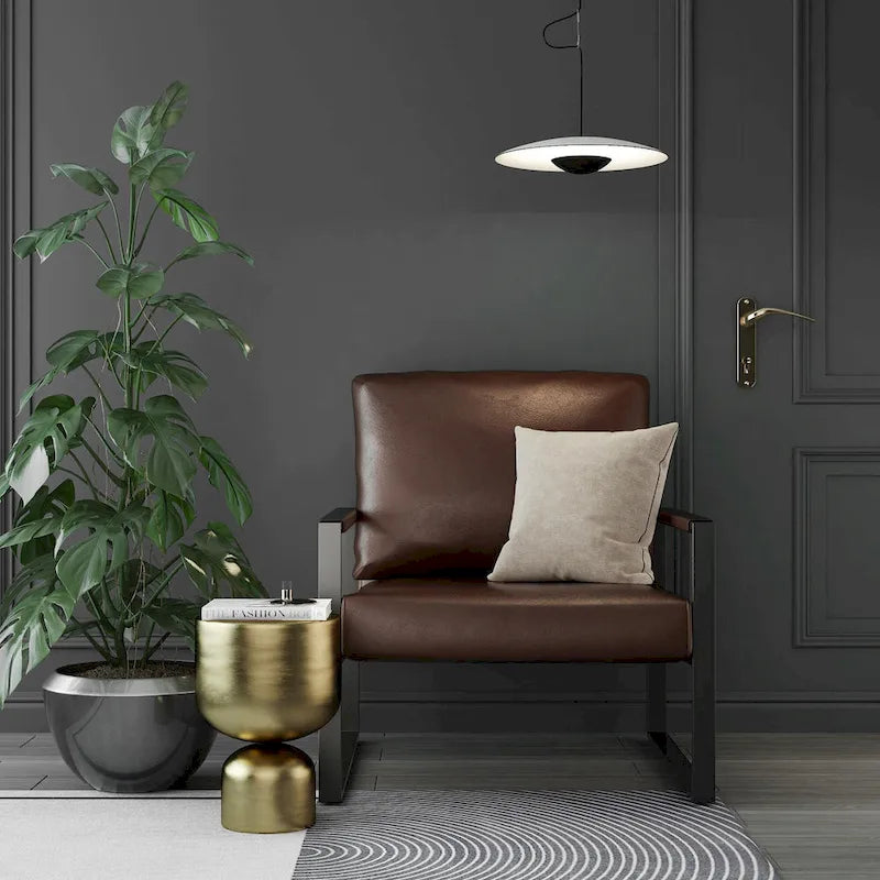 Modern Vintage Upholstered PU Leather Armchair, Mid Century Accent Chairs with Steel Frame, Leisure Chairs