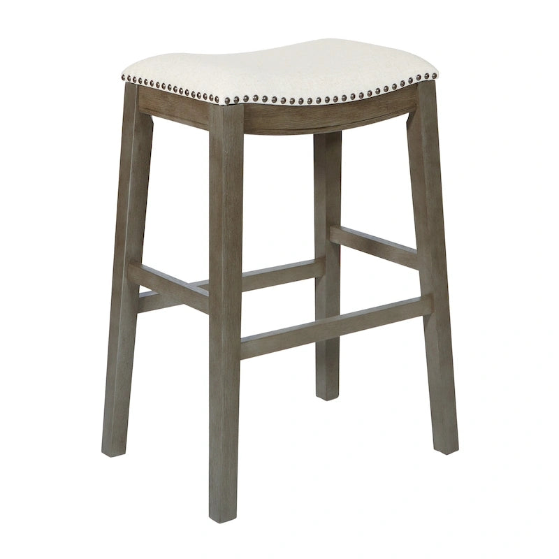 30-Inch Saddle Bar Stool Set of 2 - Beige/Grey/Brown