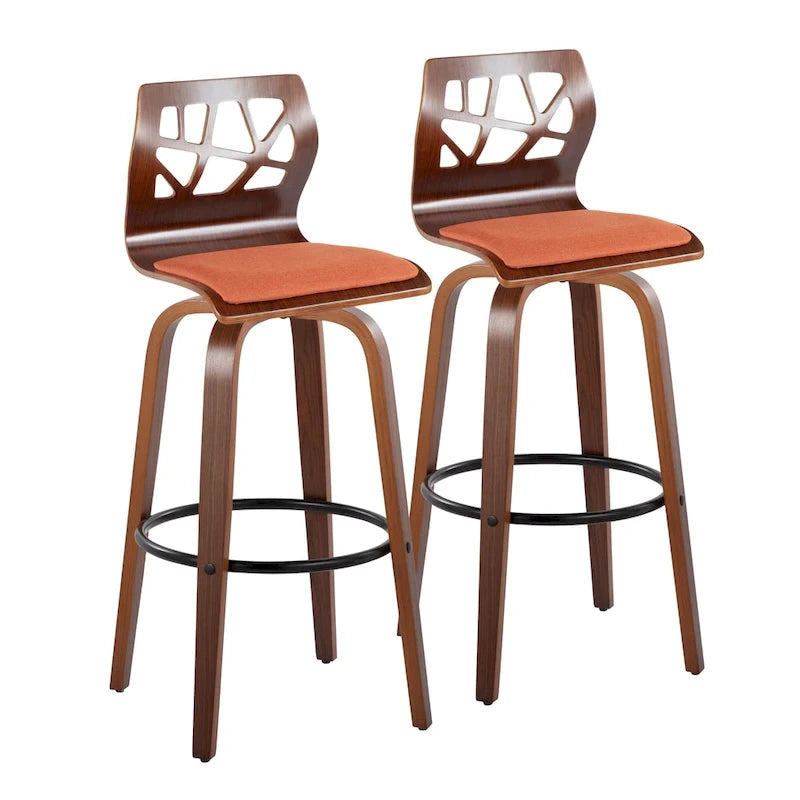 30" Fixed-Height Bar Stool with Bent Wood Legs (Set of 2) - Multiple Colors