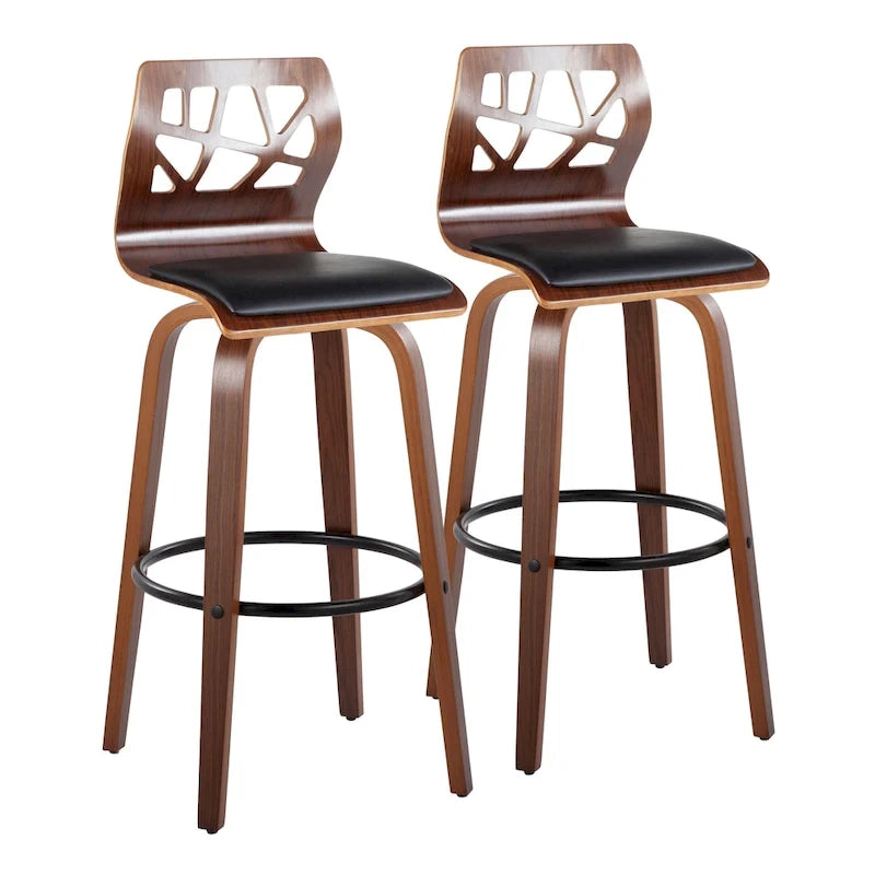 30" Fixed-Height Bar Stool with Bent Wood Legs (Set of 2) - Multiple Colors