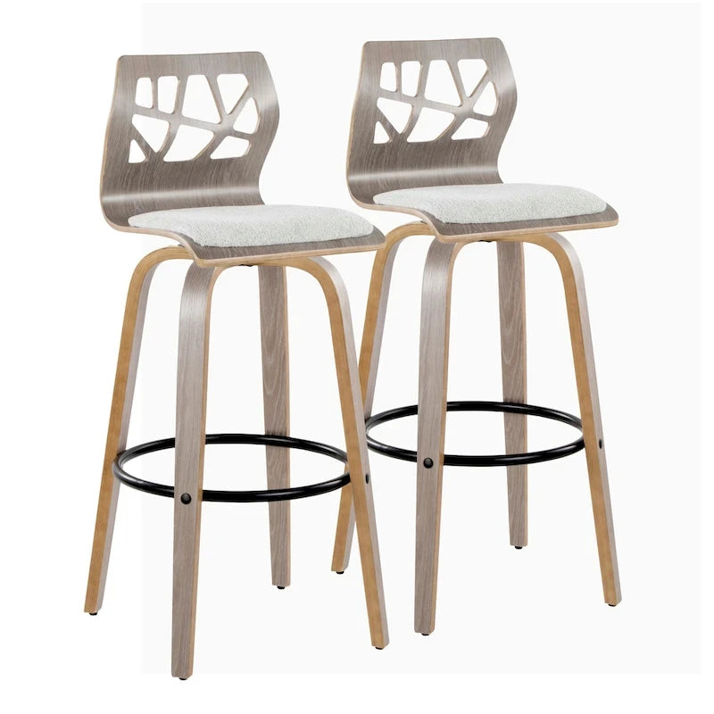 30" Fixed-Height Bar Stool with Bent Wood Legs (Set of 2) - Multiple Colors