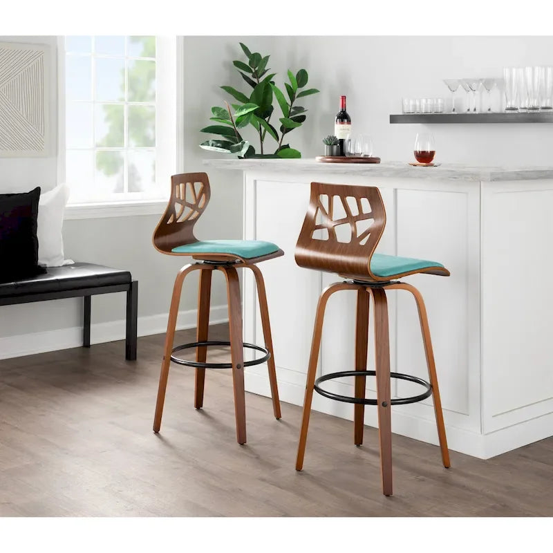 30" Fixed-Height Bar Stool with Bent Wood Legs (Set of 2) - Multiple Colors