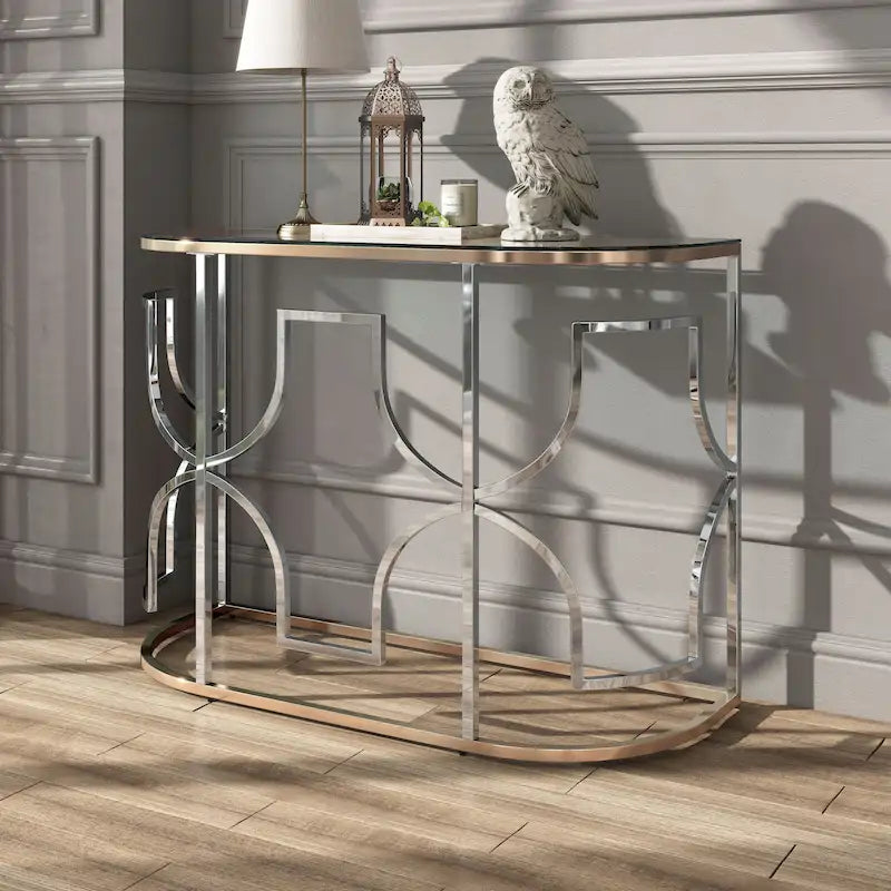 Modern style chrome-plated gold open sofa table