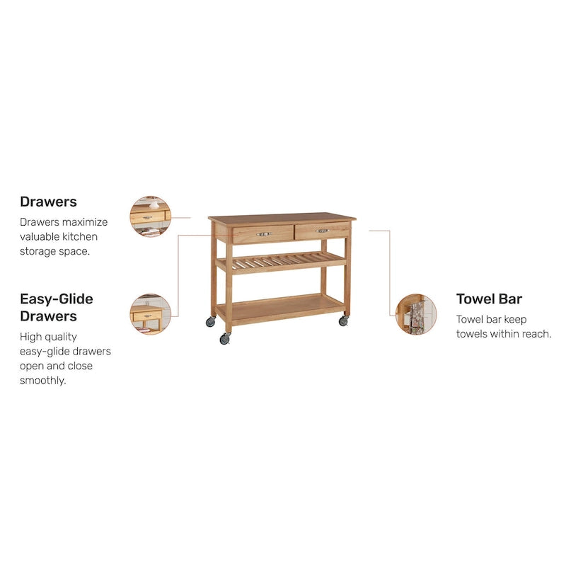 Brown Kitchen Cart with Wood Top - 45' x 21' x 36'