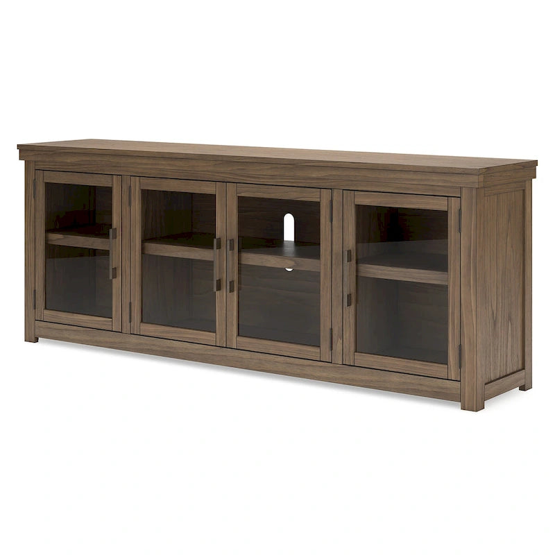 Brown 85" TV Stand with Glass Doors