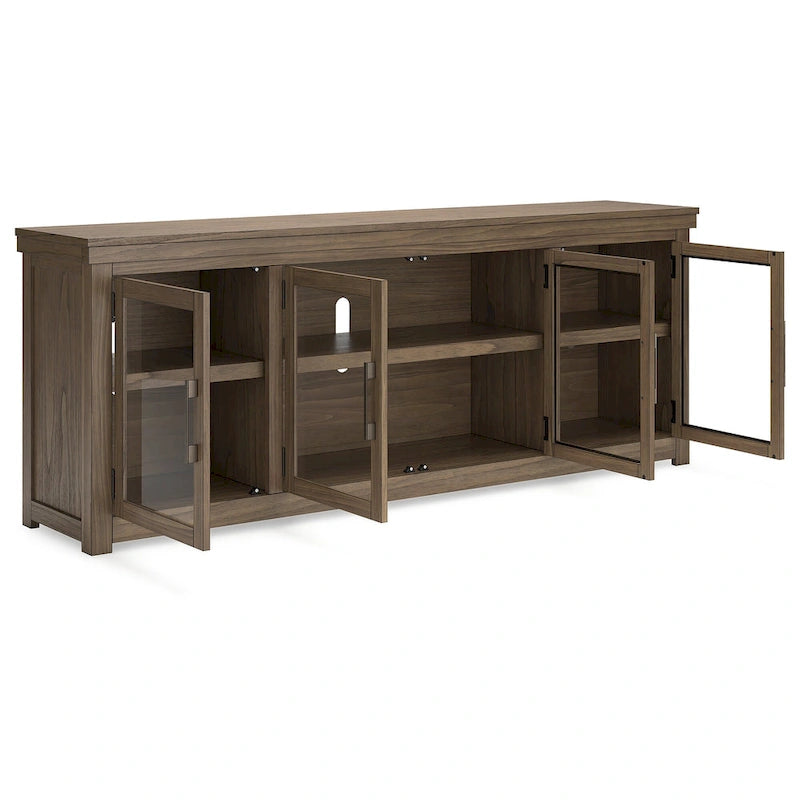 Brown 85" TV Stand with Glass Doors