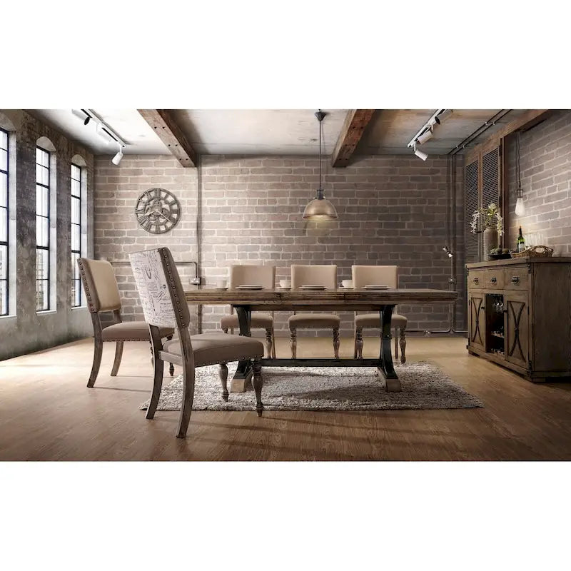 Brown Driftwood Extendable Dining Table with Trestle Base