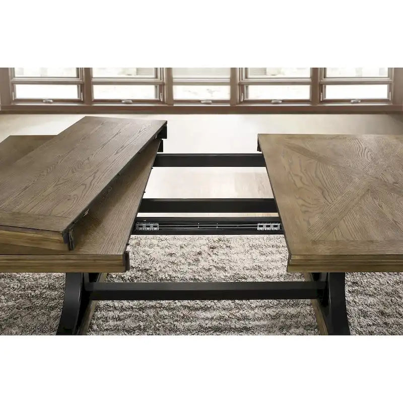 Brown Driftwood Extendable Dining Table with Trestle Base