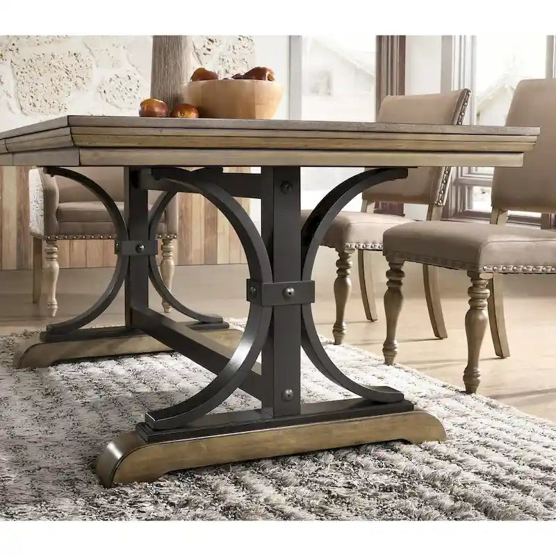 Brown Driftwood Extendable Dining Table with Trestle Base
