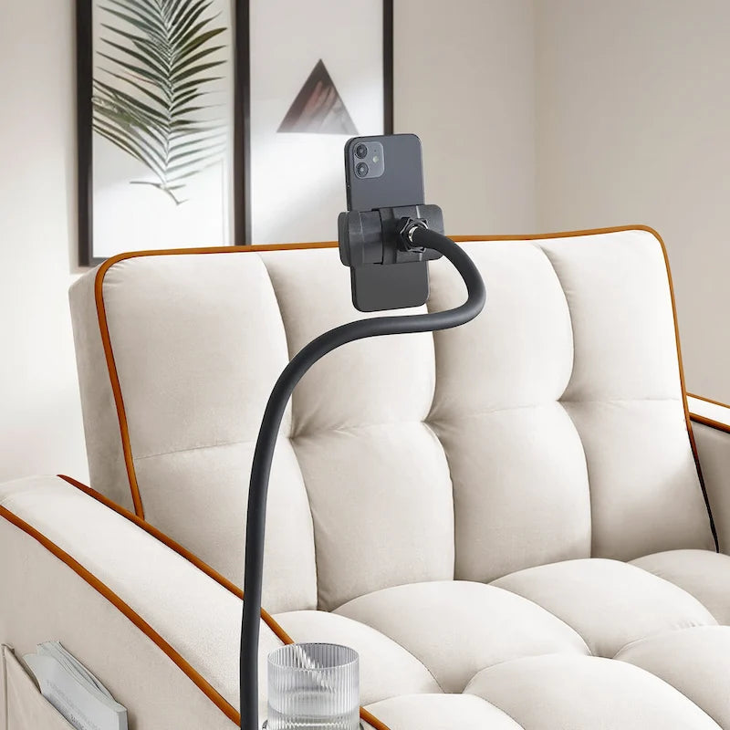 Velvet Convertible Single Sofa Chair Bed With Adjustable Backrest And Storage Pocket