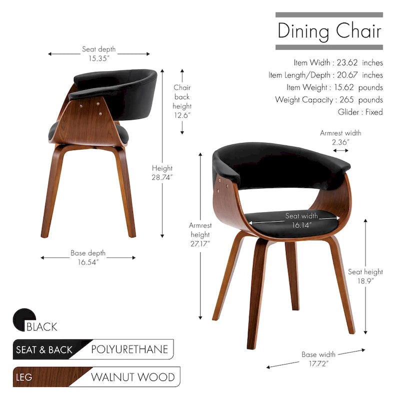 PU Leather Dining Chair with Walnut Wood Legs - White/Brown/Black