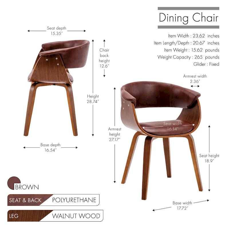 PU Leather Dining Chair with Walnut Wood Legs - White/Brown/Black