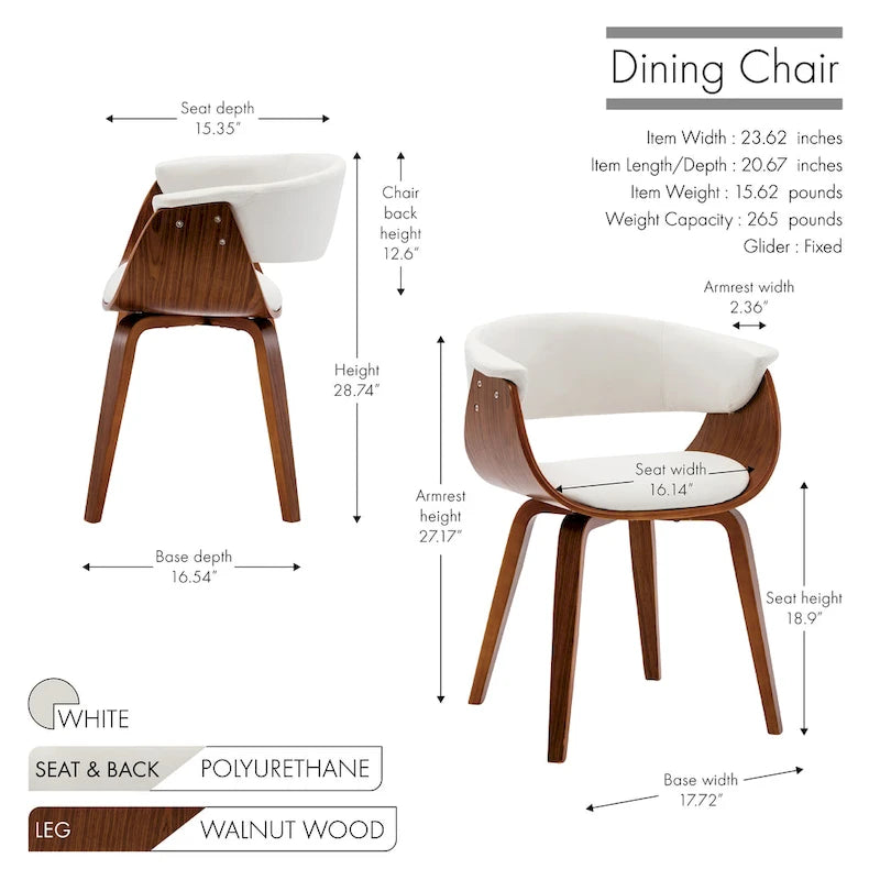 PU Leather Dining Chair with Walnut Wood Legs - White/Brown/Black