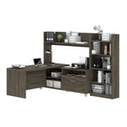 L-Shaped Desk with Bookcase - White/Walnut Grey - Home Office