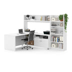 L-Shaped Desk with Bookcase - White/Walnut Grey - Home Office